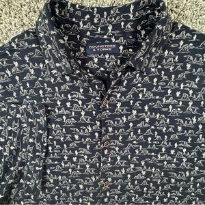 Roundtree & Yorke Mens XL Navy Southwestern Cactus Short Sleeve Button Up Shirt